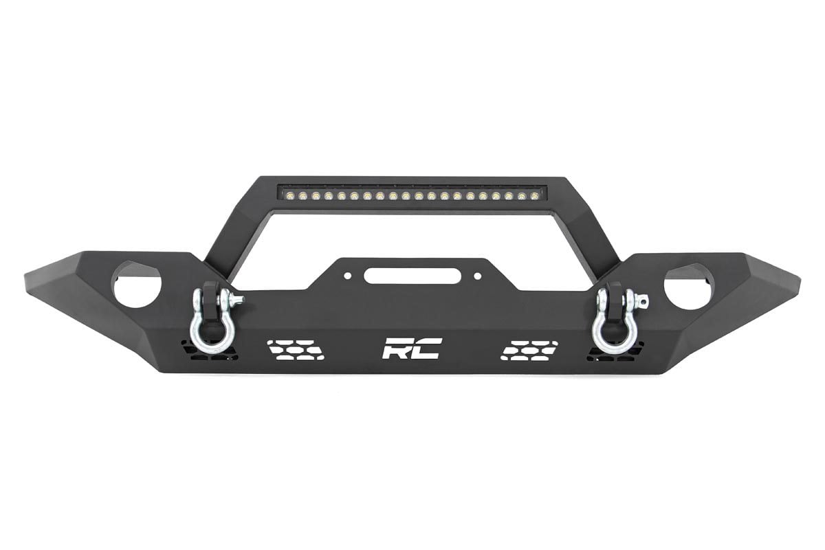 Jeep Wrangler Front Bumper - Rough Country - Sport | OE Fog | Full Width LED Winch Bumper - '07-'10